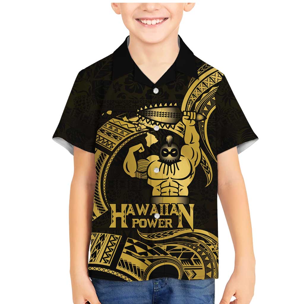 Gold Hawaii Ikaika Warrior Family Matching Mermaid Dress and Hawaiian Shirt Hawaiian Power LT14 Son's Shirt Gold - Polynesian Pride