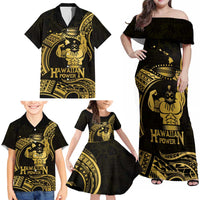 Gold Hawaii Ikaika Warrior Family Matching Off Shoulder Maxi Dress and Hawaiian Shirt Hawaiian Power LT14 - Polynesian Pride