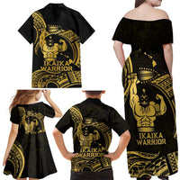 Gold Hawaii Ikaika Warrior Family Matching Off Shoulder Maxi Dress and Hawaiian Shirt Hawaiian Power LT14 - Polynesian Pride