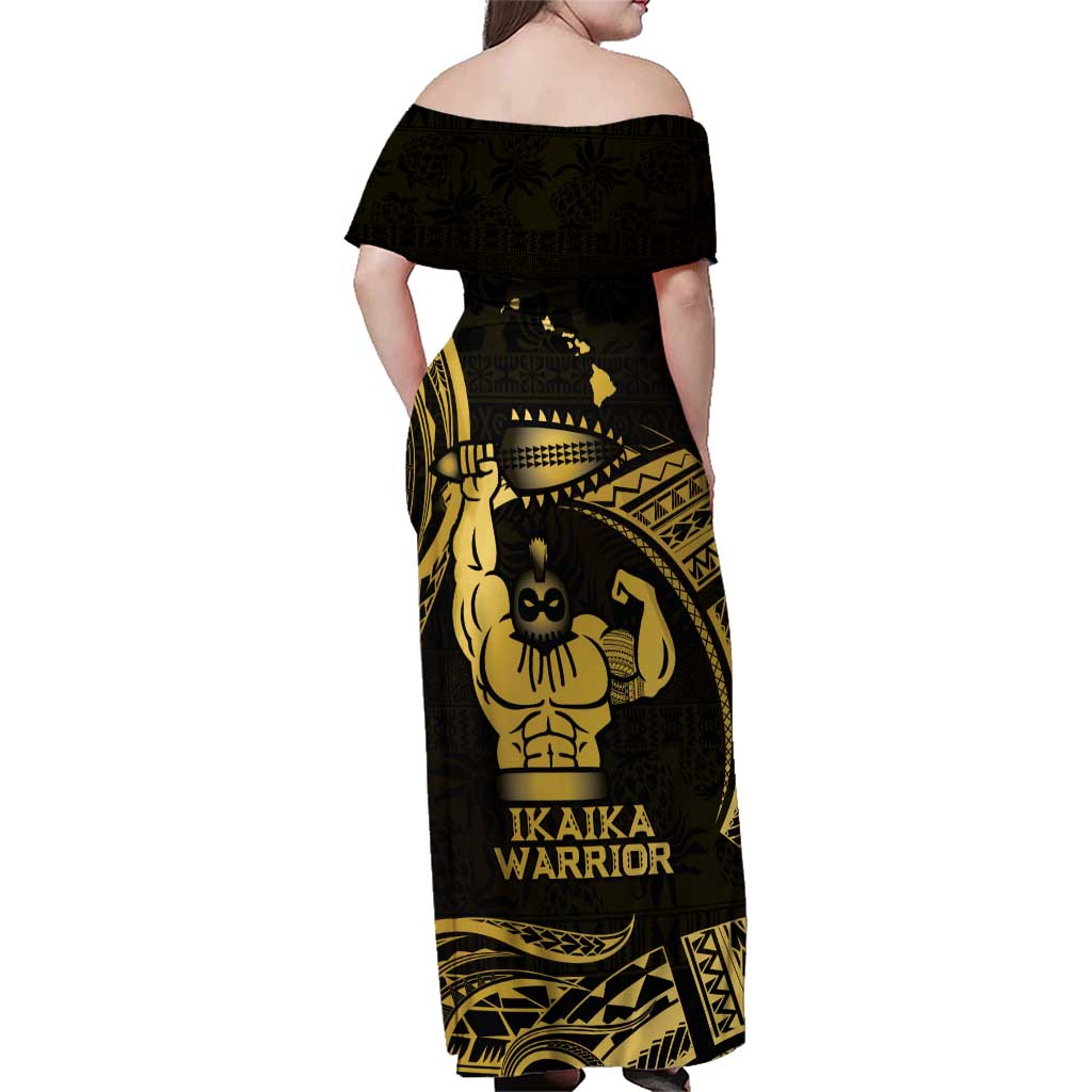 Gold Hawaii Ikaika Warrior Family Matching Off Shoulder Maxi Dress and Hawaiian Shirt Hawaiian Power LT14 - Polynesian Pride