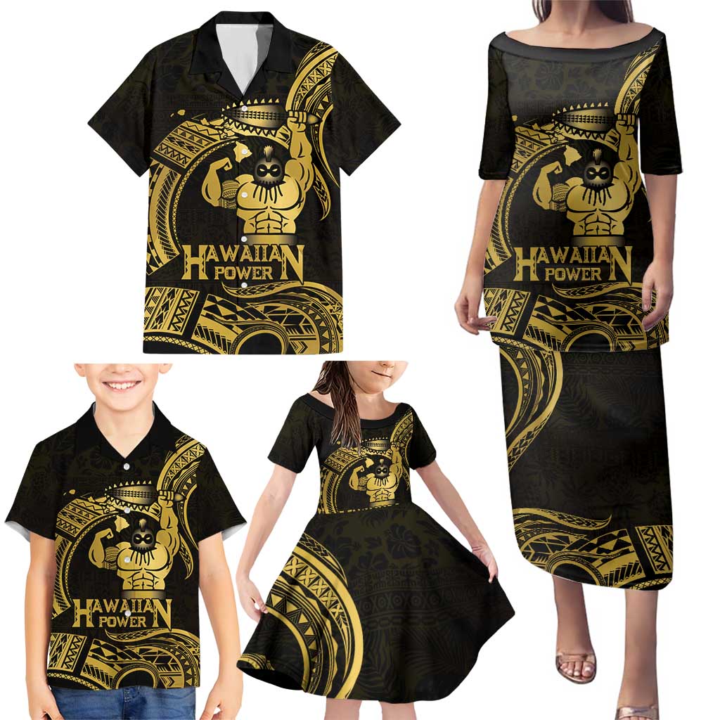 Gold Hawaii Ikaika Warrior Family Matching Puletasi and Hawaiian Shirt Hawaiian Power LT14 - Polynesian Pride