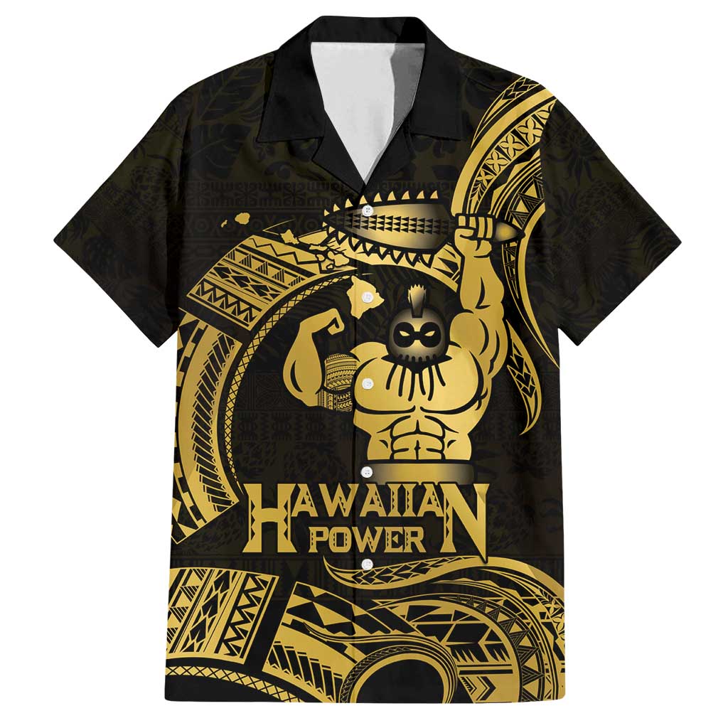 Gold Hawaii Ikaika Warrior Family Matching Puletasi and Hawaiian Shirt Hawaiian Power LT14 Dad's Shirt - Short Sleeve Gold - Polynesian Pride