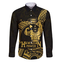 Gold Hawaii Ikaika Warrior Family Matching Puletasi and Hawaiian Shirt Hawaiian Power LT14 Dad's Shirt - Long Sleeve Gold - Polynesian Pride