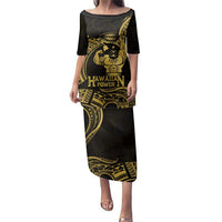 Gold Hawaii Ikaika Warrior Family Matching Puletasi and Hawaiian Shirt Hawaiian Power LT14 Mom's Dress Gold - Polynesian Pride