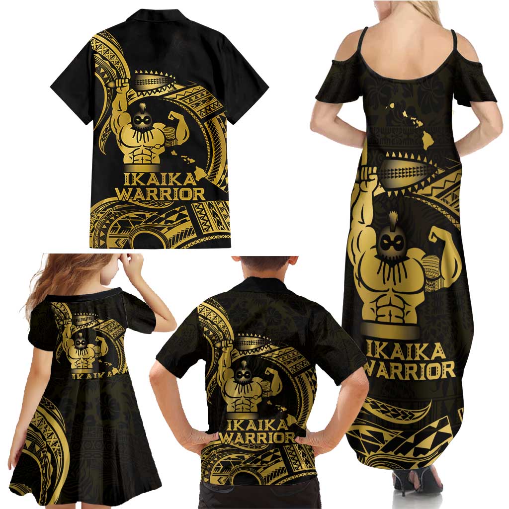 Gold Hawaii Ikaika Warrior Family Matching Summer Maxi Dress and Hawaiian Shirt Hawaiian Power