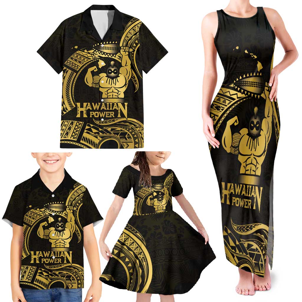 Gold Hawaii Ikaika Warrior Family Matching Tank Maxi Dress and Hawaiian Shirt Hawaiian Power