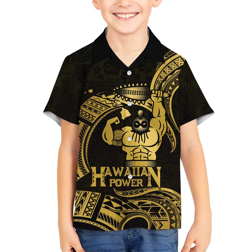 Gold Hawaii Ikaika Warrior Kid Hawaiian Shirt Hawaiian Power LT14 Kid Gold - Polynesian Pride