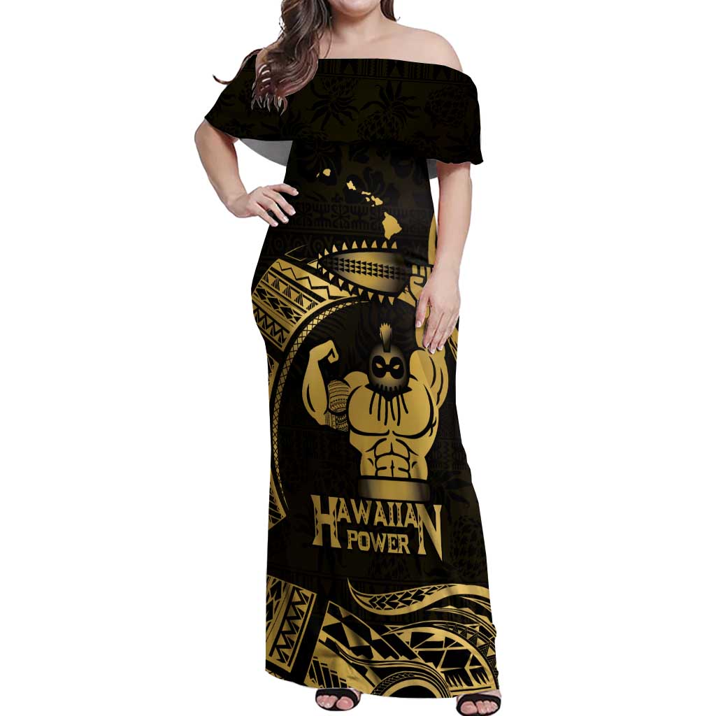 Gold Hawaii Ikaika Warrior Off Shoulder Maxi Dress Hawaiian Power LT14 Women Gold - Polynesian Pride