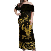 Gold Hawaii Ikaika Warrior Off Shoulder Maxi Dress Hawaiian Power LT14 Women Gold - Polynesian Pride