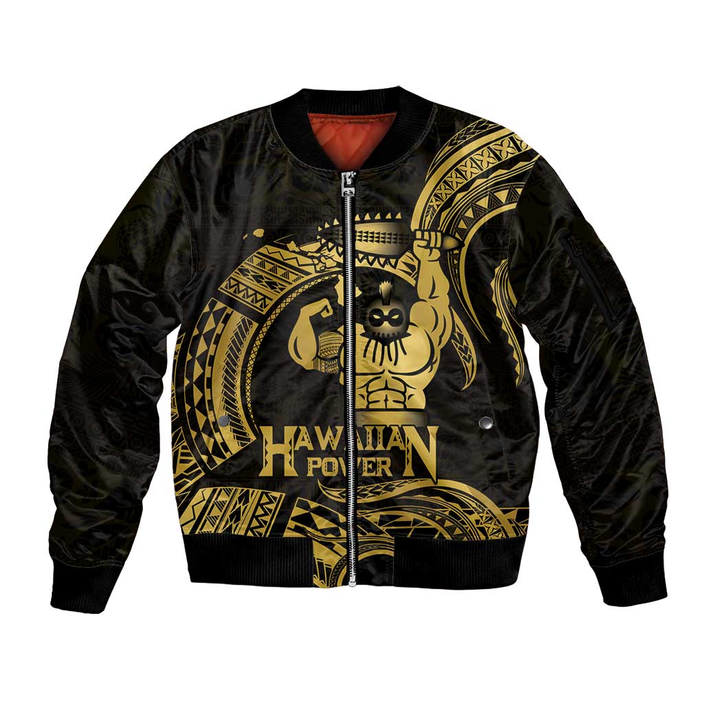 Gold Hawaii Ikaika Warrior Sleeve Zip Bomber Jacket Hawaiian Power LT14 Unisex Gold - Polynesian Pride