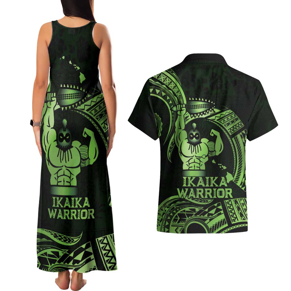 Green Hawaii Ikaika Warrior Couples Matching Tank Maxi Dress and Hawaiian Shirt Hawaiian Power
