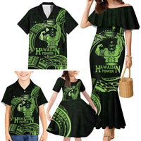 Green Hawaii Ikaika Warrior Family Matching Mermaid Dress and Hawaiian Shirt Hawaiian Power LT14 - Polynesian Pride