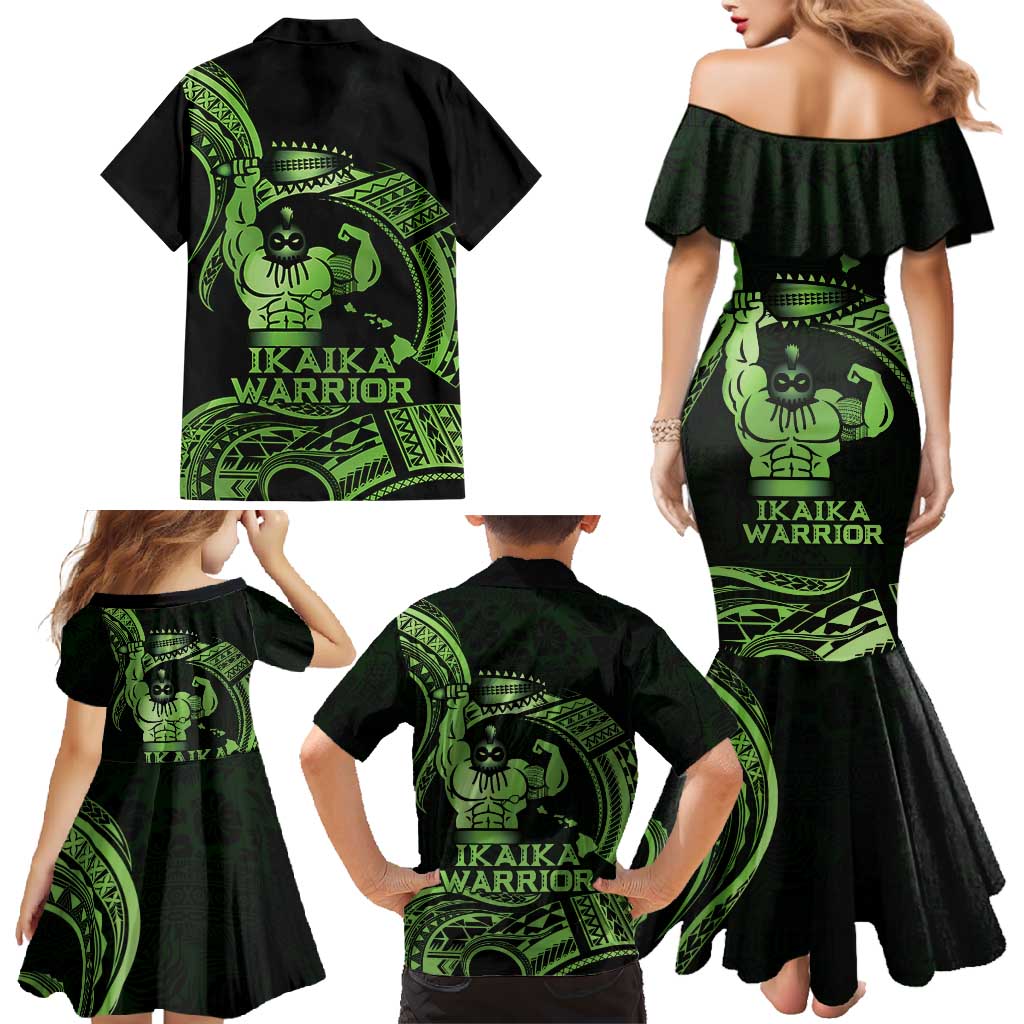 Green Hawaii Ikaika Warrior Family Matching Mermaid Dress and Hawaiian Shirt Hawaiian Power LT14 - Polynesian Pride