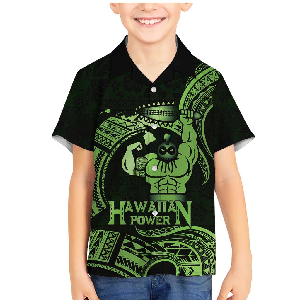 Green Hawaii Ikaika Warrior Family Matching Mermaid Dress and Hawaiian Shirt Hawaiian Power LT14 Son's Shirt Green - Polynesian Pride