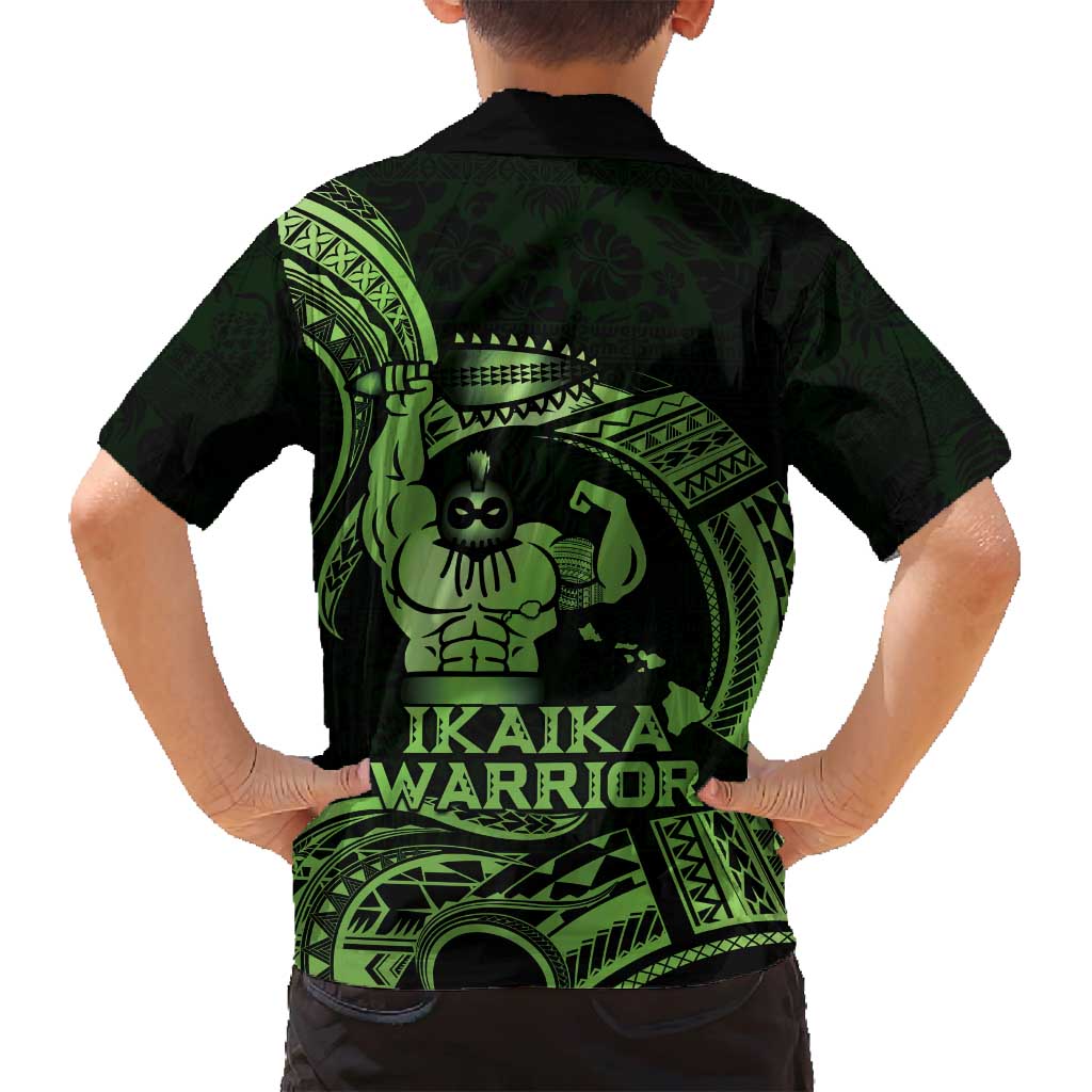 Green Hawaii Ikaika Warrior Family Matching Off Shoulder Maxi Dress and Hawaiian Shirt Hawaiian Power LT14 - Polynesian Pride