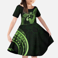 Green Hawaii Ikaika Warrior Family Matching Off Shoulder Maxi Dress and Hawaiian Shirt Hawaiian Power LT14 Daughter's Dress Green - Polynesian Pride