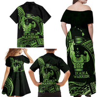 Green Hawaii Ikaika Warrior Family Matching Off Shoulder Maxi Dress and Hawaiian Shirt Hawaiian Power LT14 - Polynesian Pride