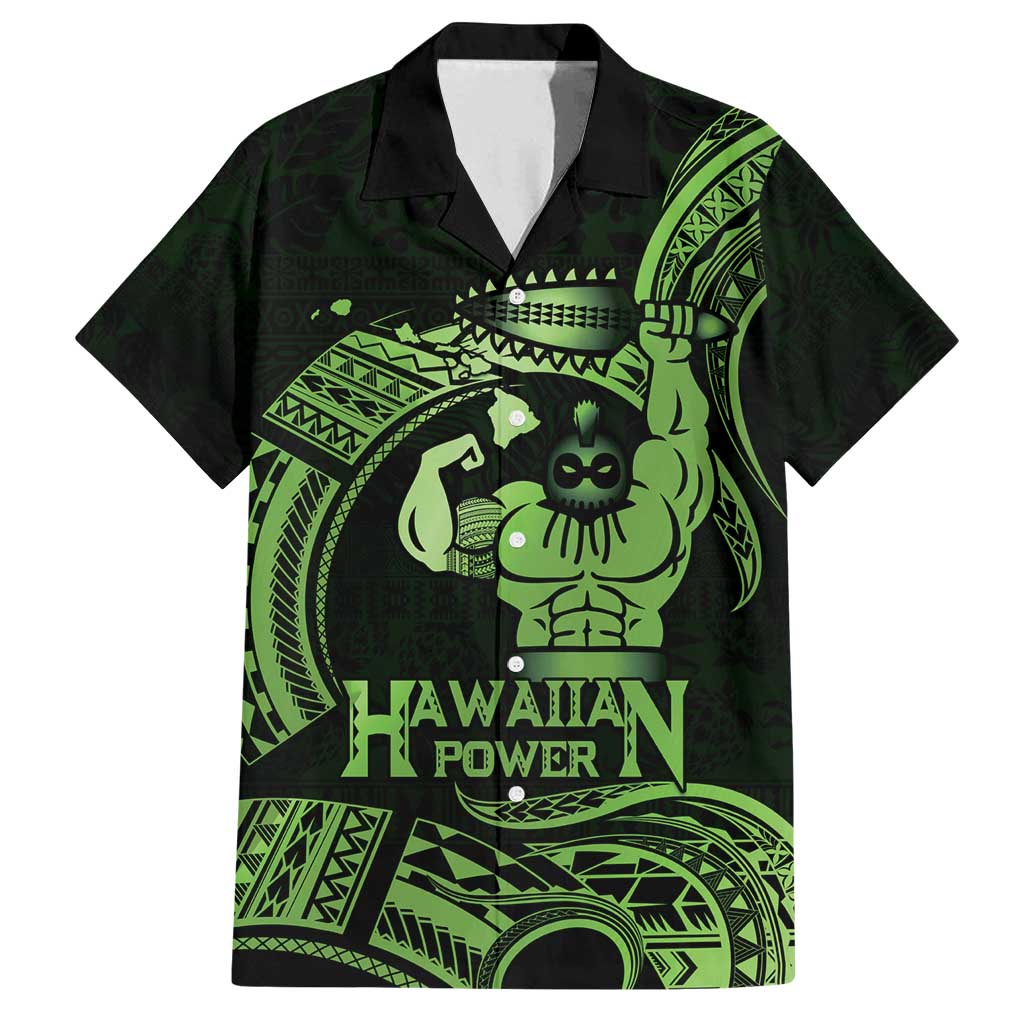 Green Hawaii Ikaika Warrior Family Matching Off Shoulder Maxi Dress and Hawaiian Shirt Hawaiian Power LT14 Dad's Shirt - Short Sleeve Green - Polynesian Pride