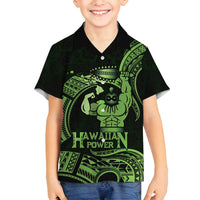 Green Hawaii Ikaika Warrior Family Matching Off Shoulder Maxi Dress and Hawaiian Shirt Hawaiian Power LT14 Son's Shirt Green - Polynesian Pride