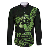Green Hawaii Ikaika Warrior Family Matching Puletasi and Hawaiian Shirt Hawaiian Power LT14 Dad's Shirt - Long Sleeve Green - Polynesian Pride