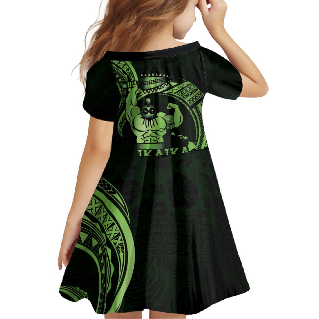 Green Hawaii Ikaika Warrior Family Matching Short Sleeve Bodycon Dress and Hawaiian Shirt Hawaiian Power LT14 - Polynesian Pride