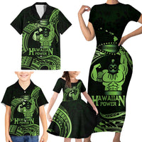 Green Hawaii Ikaika Warrior Family Matching Short Sleeve Bodycon Dress and Hawaiian Shirt Hawaiian Power LT14 - Polynesian Pride