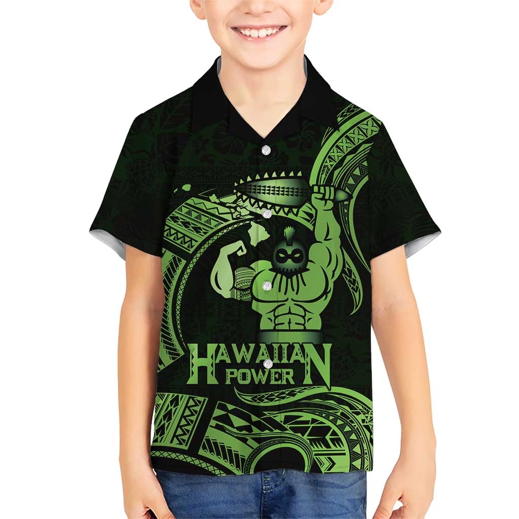 Green Hawaii Ikaika Warrior Family Matching Short Sleeve Bodycon Dress and Hawaiian Shirt Hawaiian Power LT14 Son's Shirt Green - Polynesian Pride