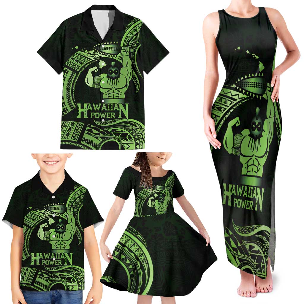 Green Hawaii Ikaika Warrior Family Matching Tank Maxi Dress and Hawaiian Shirt Hawaiian Power