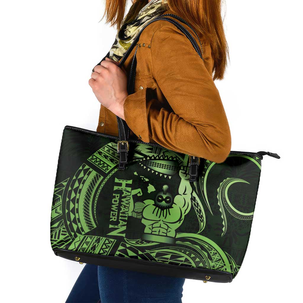 Green Hawaii Ikaika Warrior Leather Tote Bag Hawaiian Power LT14 Green - Polynesian Pride