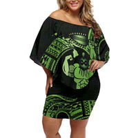 Green Hawaii Ikaika Warrior Off Shoulder Short Dress Hawaiian Power LT14 Women Green - Polynesian Pride
