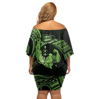 Green Hawaii Ikaika Warrior Off Shoulder Short Dress Hawaiian Power LT14 - Polynesian Pride