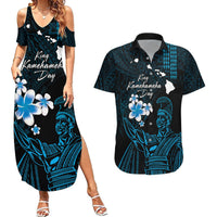 Personalised Hawaii King Kamehameha Day Couples Matching Summer Maxi Dress and Hawaiian Shirt Plumeria With Kakau Pattern - Blue LT14 Blue - Polynesian Pride
