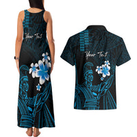 Personalised Hawaii King Kamehameha Day Couples Matching Tank Maxi Dress and Hawaiian Shirt Plumeria With Kakau Pattern - Blue LT14 - Polynesian Pride