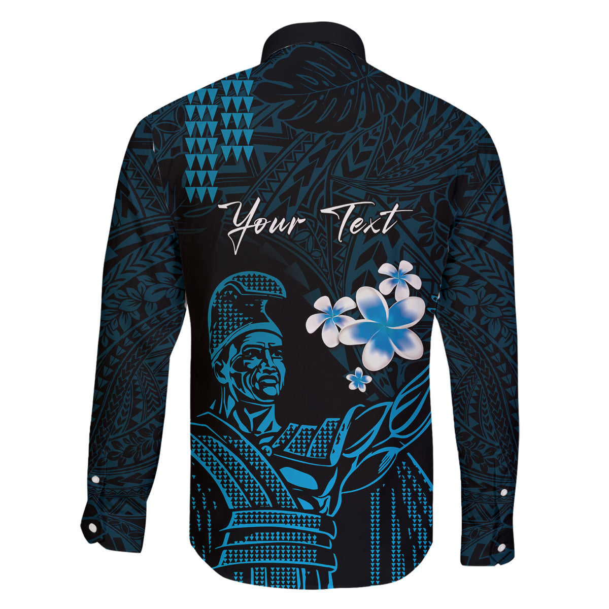 Personalised Hawaii King Kamehameha Day Family Matching Summer Maxi Dress and Hawaiian Shirt Plumeria With Kakau Pattern - Blue LT14 - Polynesian Pride