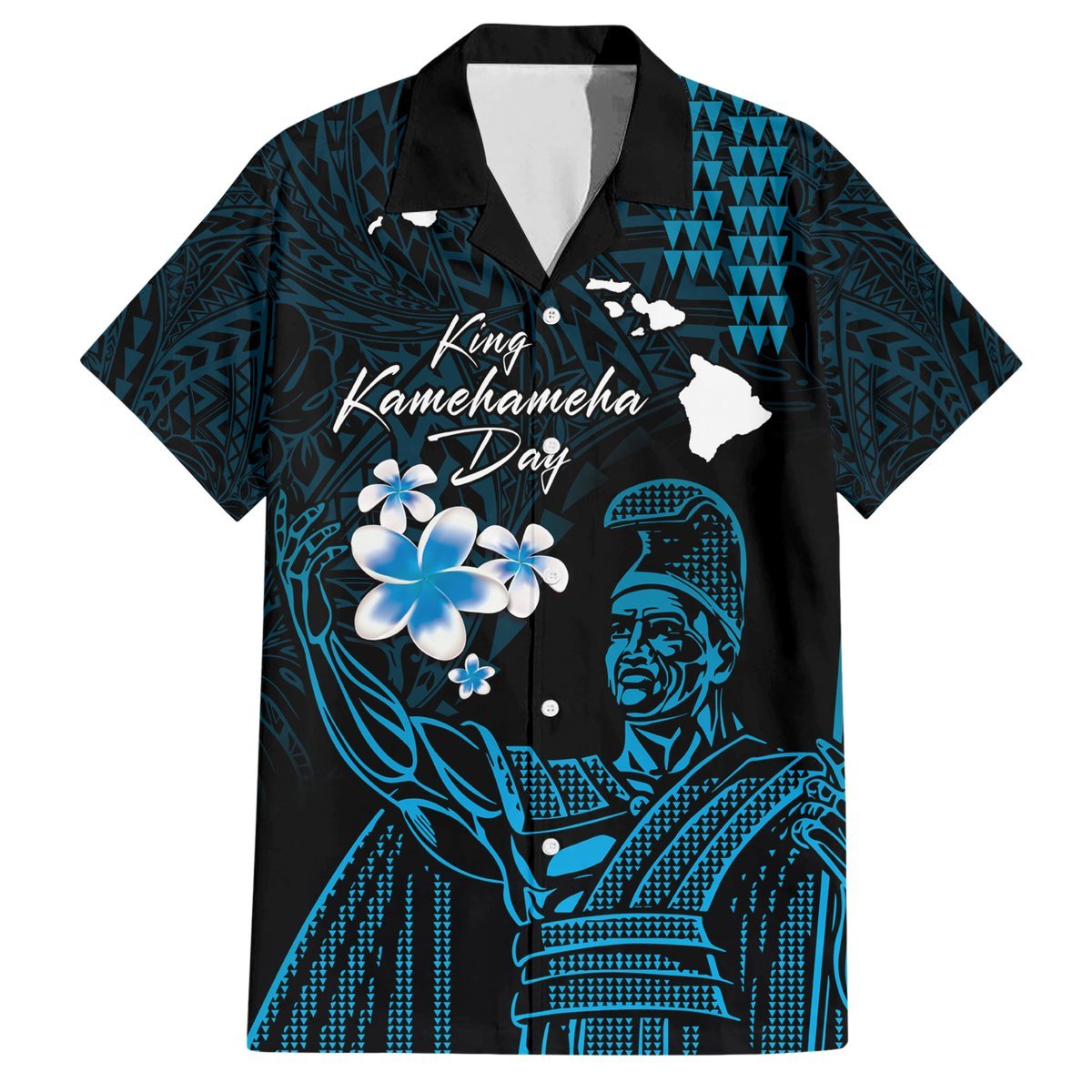 Personalised Hawaii King Kamehameha Day Hawaiian Shirt Plumeria With Kakau Pattern - Blue LT14 Blue - Polynesian Pride