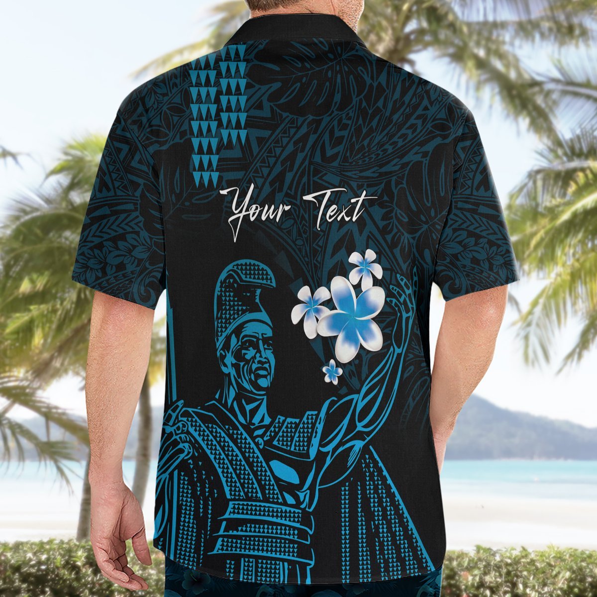 Personalised Hawaii King Kamehameha Day Hawaiian Shirt Plumeria With Kakau Pattern - Blue LT14 - Polynesian Pride