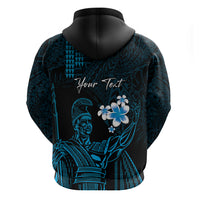 Personalised Hawaii King Kamehameha Day Zip Hoodie Plumeria With Kakau Pattern - Blue LT14 - Polynesian Pride