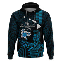 Personalised Hawaii King Kamehameha Day Zip Hoodie Plumeria With Kakau Pattern - Blue LT14 Pullover Hoodie Blue - Polynesian Pride