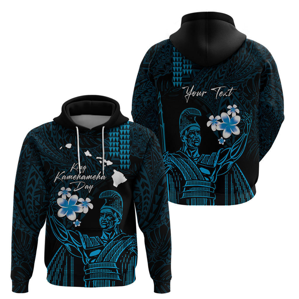 Personalised Hawaii King Kamehameha Day Zip Hoodie Plumeria With Kakau Pattern - Blue LT14 - Polynesian Pride