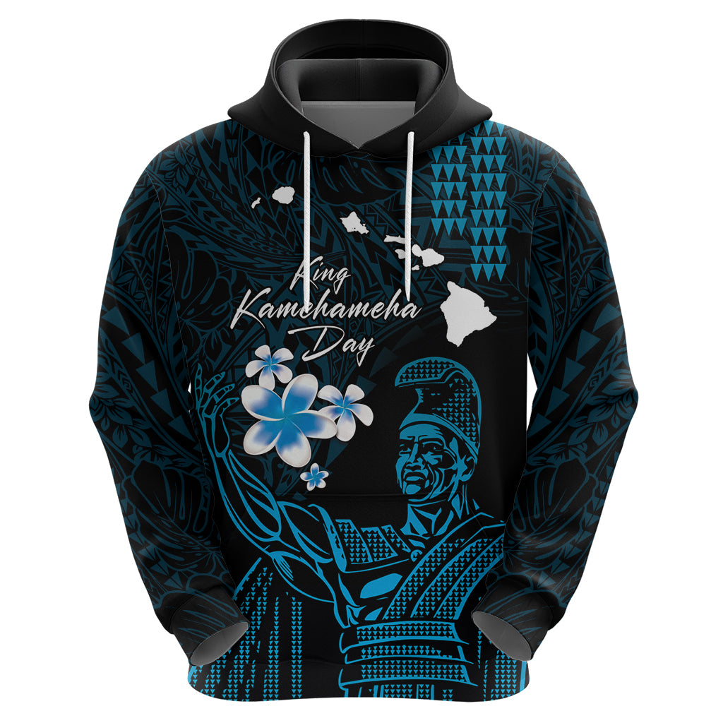 Personalised Hawaii King Kamehameha Day Zip Hoodie Plumeria With Kakau Pattern - Blue LT14 - Polynesian Pride