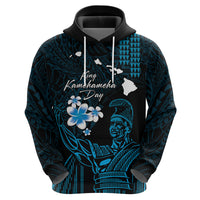 Personalised Hawaii King Kamehameha Day Zip Hoodie Plumeria With Kakau Pattern - Blue LT14 - Polynesian Pride