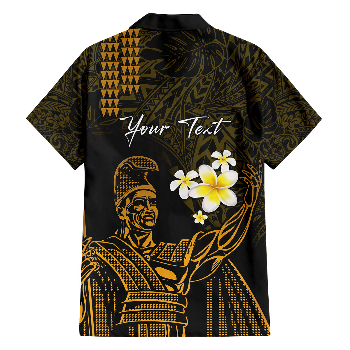 Personalised Hawaii King Kamehameha Day Family Matching Off The Shoulder Long Sleeve Dress and Hawaiian Shirt Plumeria With Kakau Pattern - Gold LT14 - Polynesian Pride
