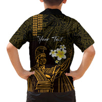 Personalised Hawaii King Kamehameha Day Family Matching Off Shoulder Maxi Dress and Hawaiian Shirt Plumeria With Kakau Pattern - Gold LT14 - Polynesian Pride