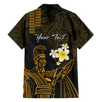 Personalised Hawaii King Kamehameha Day Family Matching Off Shoulder Short Dress and Hawaiian Shirt Plumeria With Kakau Pattern - Gold LT14 - Polynesian Pride