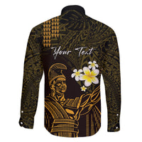 Personalised Hawaii King Kamehameha Day Family Matching Off Shoulder Short Dress and Hawaiian Shirt Plumeria With Kakau Pattern - Gold LT14 - Polynesian Pride