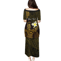Personalised Hawaii King Kamehameha Day Family Matching Puletasi and Hawaiian Shirt Plumeria With Kakau Pattern - Gold LT14 - Polynesian Pride