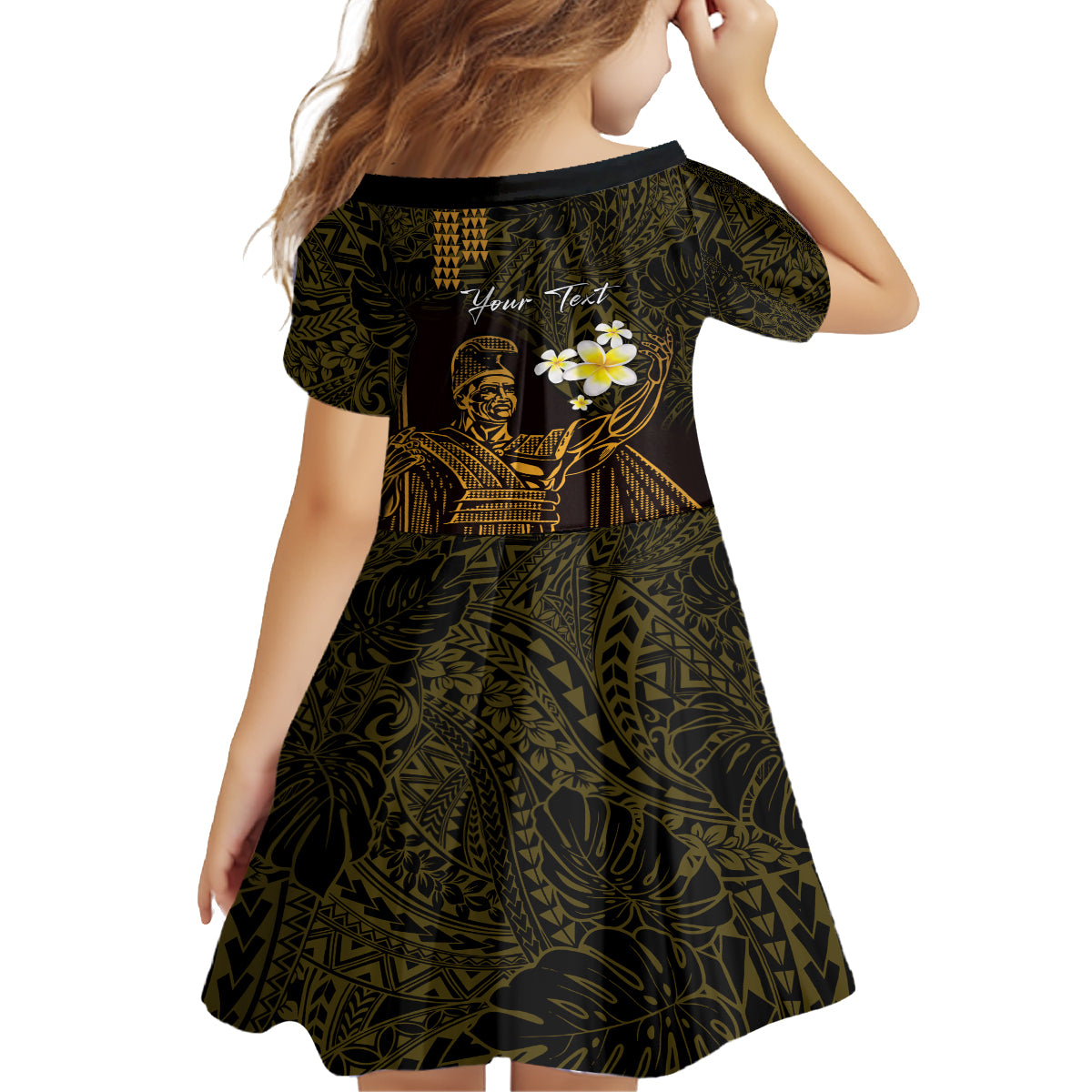 Personalised Hawaii King Kamehameha Day Family Matching Summer Maxi Dress and Hawaiian Shirt Plumeria With Kakau Pattern - Gold LT14 - Polynesian Pride