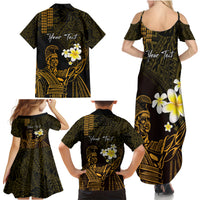 Personalised Hawaii King Kamehameha Day Family Matching Summer Maxi Dress and Hawaiian Shirt Plumeria With Kakau Pattern - Gold LT14 - Polynesian Pride