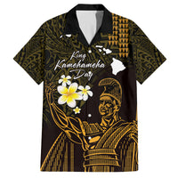 Personalised Hawaii King Kamehameha Day Family Matching Summer Maxi Dress and Hawaiian Shirt Plumeria With Kakau Pattern - Gold LT14 Dad's Shirt - Short Sleeve Gold - Polynesian Pride