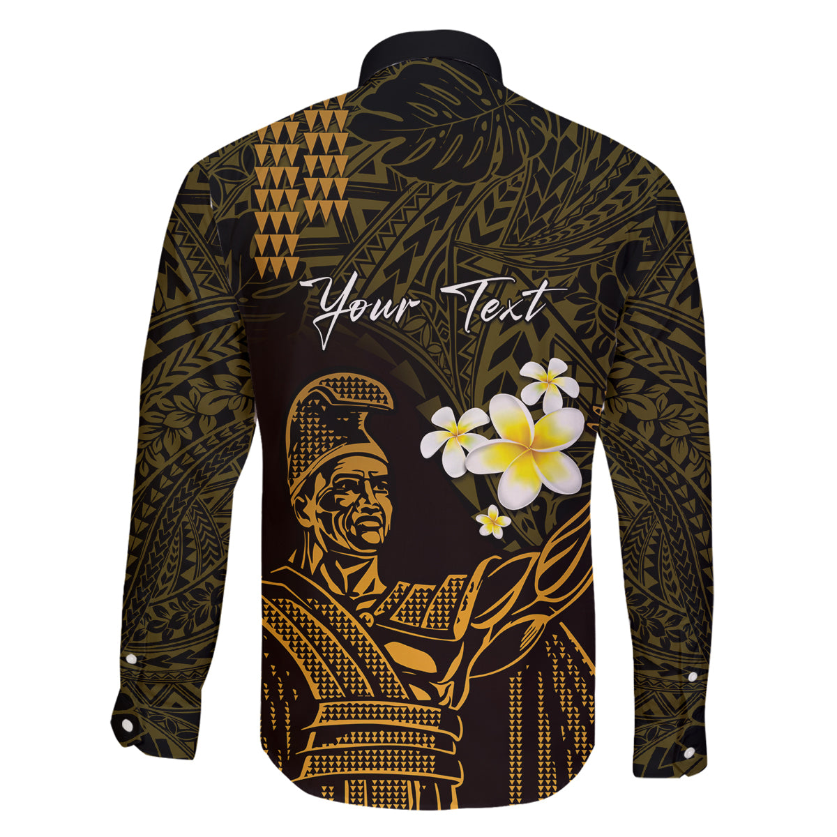 Personalised Hawaii King Kamehameha Day Family Matching Tank Maxi Dress and Hawaiian Shirt Plumeria With Kakau Pattern - Gold LT14 - Polynesian Pride